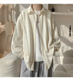 White Long Sleeved Shirt Men Fashion Black Casual Shirt Men Streetwear Korean Loose Pleated Shirt Mens Ice Silk Shirts M-3XL