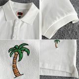 Simple Cartoon Embroidery Polo Shirt Large Size American Retro Casual Lapel Half Button Shirt Summer Youth Short-sleeved Top