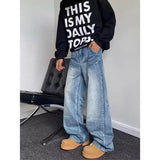 American hip-hop street style men and women trendy personality straight leg washed jeans loose retro micro flared casual pants