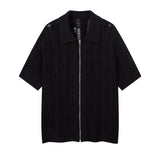 Mens Ripped Hole Knit T-Shirts Streetwear Vintage Zipper Tees Tops Men Oversized Harajuku Casual Short Sleeve T Shirts Male