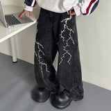 Cyber Y2K Streetwear Embroidery Lightning Black Baggy Jeans Pants Men 90S Vintage Clothes Wide Leg Hip Hop Long Trousers