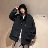 Outdoor jacket Streetwear Coffee Cargo Jacket Men Women Spring Harajuku Coat Korean Fashion Big Pocket Loose Casual 4Colors