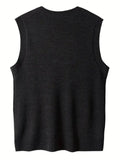 New Popular Preppy Style Men Sweater Vest Casual Knitted Streetwear Solid Color V Neck Waistcoat Leisure High Quality Knitwear