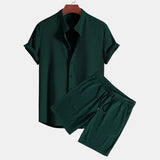 Men's Shorts Sets Fashion Solid Vacation Beach Outfit Summer Tracksuits Lapel Button Shirt and Shorts Casual Two Piece Sets