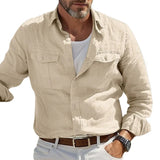 Men's Casual Cotton Linen Shirts for Men Hawaiian Shirts Breathable Solid Color Basic Style Men Clothing