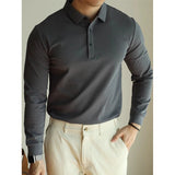 New American Retro Men Polo Shirt Light Luxury Solid Color Slim-fit Commuting Long Sleeve T-shirt Leisure Business Pullover Tops