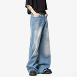 Korean Style Men's Jeans Washing Contrast Color Wide Leg Trousers Cleanfit Straight Loose Male All-match Denim Pants