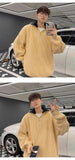 American autumn and winter men and women trendy personality lazy style zipper lapel couple loose knit pullover sweater harajuku