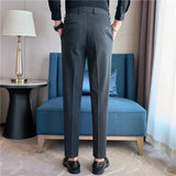 Men Suit Pants Autumn New British Style Elastic Waistband Slim Fit Solid Business Casual Formal Dress Trousers Men Clothing