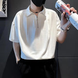 Mens Shirt Half Zip Casual Shirt Summer British Daily Business Commuting Office Solid Color Short-Sleeve Top Men'S Clothing 2024