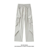 Black Casual Pants Men Retro Pocket Cargo Pants Men Japanese Streetwear Hip-hop Loose Straight Pants Mens Vintage Trousers