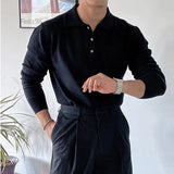 New Korean Fashion Men Polo Sweater Light Luxury Knitted Solid Color Long Sleeve Pullover Premium Quality Skin-friendly Knitwear