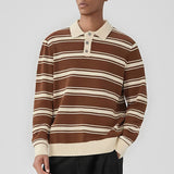 New American Trendy Men Polo Neck Sweater Light Luxury Striped Knit Long Sleeve Pullover Tops High Quality Loose Knitwear M-3XL