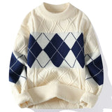 Korean style autumn and winter street fashion personalized splicing round neck sweater for couples loose and casual knitted top