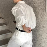 New Men Luxury Korean Style Shirts Casual Long Sleeve Drapped Solid Color Button-down Cardigan Fashion Business Leisure Blouse