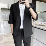 Summer Short Sleeve Blazer Men Slim Fit Fashion Social Mens Dress Jacket Korean Casual Suit Jacket Mens Office Formal Blazer