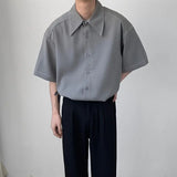 Summer Short Sleeved Shirt Men Fashion Society Mens Black Formal Dress Shirt Korean Loose Casual Shirt Mens Grey Formal Shirts