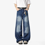 Korean Style Men's Jeans Washing Contrast Color Wide Leg Trousers Cleanfit Straight Loose Male All-match Denim Pants