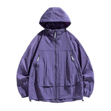 UPF50+Men's Hooded Windbreaker Sunscreen Jacket - Ultra Light Summer Zipper Pocket Elastic Cuffs  Suitable for Outdoor Hiking