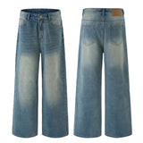 2025 Autumn Men's Wide-leg Jeans Comfortable Loose Casual Straight Trousers American Classic Retro Wash Cotton Denim Pants