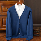 Autumn Winter V-neck Merino Wool Cardigan Men's Cashmere Knitwear Sweater Button Top Casual Basic Business Clothing Tops