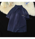 Gmiixder Bubble Yarn Embroidered Shirt Short-sleeved Summer Thin Breathable Quick-drying Beach Shirt Couple Half-sleeved Jacket