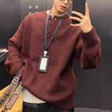 Men's Knitted Henry Sweater Light Luxury Solid Color Long Sleeve Pullover Japanese Vintage Autumn Premium Quality Knitwear M-3XL