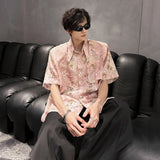 Pink Butterfly Tassel Shirt Men Front Pocket Summer Loose Casual Floral Short Sleeve Shirts Oversize Streetwear Boy Girl Blouses