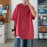 Men's Clothing Oversized Fashionable Street Casual Man Young Style Loose Solid Color Pullovers Round Neck Handsome T-Shirts