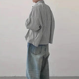 New Japanese Trendy Men Shirts Light Luxury Textured Lapel Striped Long Sleeve Cardigan Tops Leisure Premium Loose Blouse M-2XL