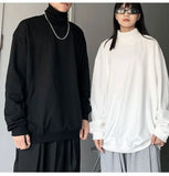 Turtle Neck Long Sleeve T-shirts Men Plus Velvet Warm Basic Solid Korean Style Loose CouplesTops Mens Clothes Streetwear Ins