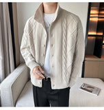 New Korean Style Jacquard Men Cardigan Jackets Fashion Luxury Knitted Button-down  Long Sleeve Sweater Coat Winter Warm Knitwear