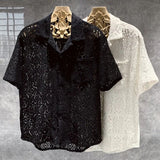 Fashion Trend Niche Design High-End Hollow Luxury Short-Sleeved Shirt Men Summer New Street Casual Y2k Shirt Mens Clothing