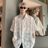 Transparent Floral Handsome Shirts Summer Thin Fashion Casual Streetwear Loose Shirt Breathable Short Sleeve Men's Clothing