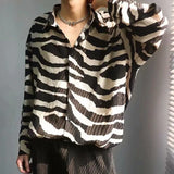 Spring Korean Fashion Sexy Leopard Print Shirts for Men Long Sleeve Lapel Loose Ice Silk Luxury Retro Men's Striped Shirts