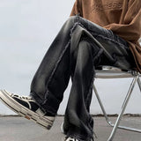 Cargo Jeans Men Fashion High Street Popular American Style Raw Edge Patchwork Gradient Color Spring Autumn Teenagers Temperament