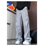 Men Casual Pants 2025 New Style Personalized Design Autumn Korean Fashion Loose Fit Straight Leg Elastic Waist Pleated Pants