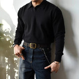 American Leisure Men Polo Shirt Luxury V Neck Knitted Solid Color Fitness Pullover Casual Slim Sports Long Sleeve Knitwear M-3XL