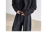 Black Short Autumn Suit Jacket Male College Preppy Wearing American Baseball Uniforms with High-end Shoulder Pad Jacket Chic