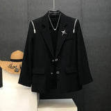 Japanese Niche Design Suit Jacket Loose High-end Metal Buckle Trendy Shoulder Pad Long Sleeved Zipper Decoration Suit