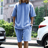 Spring Summer New Fashion Round Neck Long Sleeve Solid Youth Men's Clothing Korean Simplicity Trend All-match Chic Shorts Suits