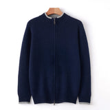 Autumn/Winter New 100% Pure Cashmere Sweater Men's Half High Neck Knitted Zippered Cardigan Solid Color Wool Top Coat