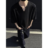 Summer Short Sleeved T-shirt Men Fashion Casual V-neck T Shirt Men Streetwear Korean Loose Pleated T Shirt Mens Top Plus Size