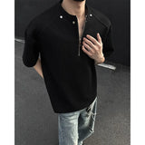 Summer Short Sleeved T-shirt Men Black White Casual T Shirt Men Streetwear Hip-hop Loose Zipper T Shirt Mens Top Large Size 4XL