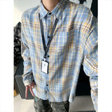 Autumn Long Sleeved Shirt Men Fashion Retro Plaid Shirts Men Japanese Streetwear Loose Casual Shirt Men Large Size 4XL