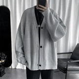 Knit Sweater Male Black Coat Cardigan Men's Clothing Japanese Harajuku Fashion V Neck Plain Solid Color Jacket Knitwears X Ugly