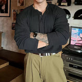 Korean Henry Collar T-shirt Fashion Men Luxury Solid Color Long Sleeve Tops Leisure Light Business Fall Casual Basic Shirt M-3XL