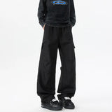 Casual Pants Mens Straight Loose Fit Spring Summer Elastic Waistband Plus Size Patchwork Design Side Pocket Big Size