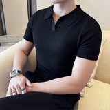 New Fashion Business Tops Men's Polo Shirt Light Luxury Leisure Knitted V Neck T-shirts for Man Korean Popular Short Sleeve Tees