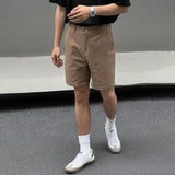 Mens Casual Metal Rivet Five-Quarter Pants Genderless New American Retro Personality Versatile Solid Color Shorts Unisex